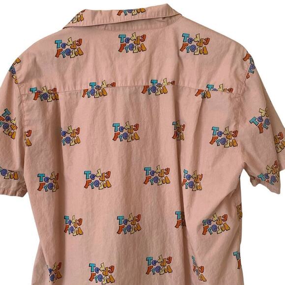 TEDDY FRESH Mens Retro Logo Camp Button Up Shirt in Rose, Size Medium - Picture 6 of 11